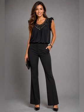 Express Editor Black Dress Pants | Wide Leg Stretch Career Trousers Women 12R